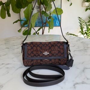 Coach Etta Small Flap Shoulder Crossbody Bag in Signature Chenille CCV65 Truffle